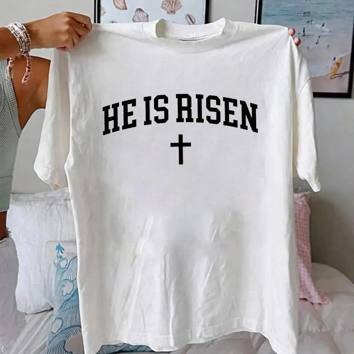 Women'WB shield Letter & Cross Print Round Neck Tee, Casual Short Sleeve Crew Neck T-shirt for Daily Wear, Ladies TNF for...