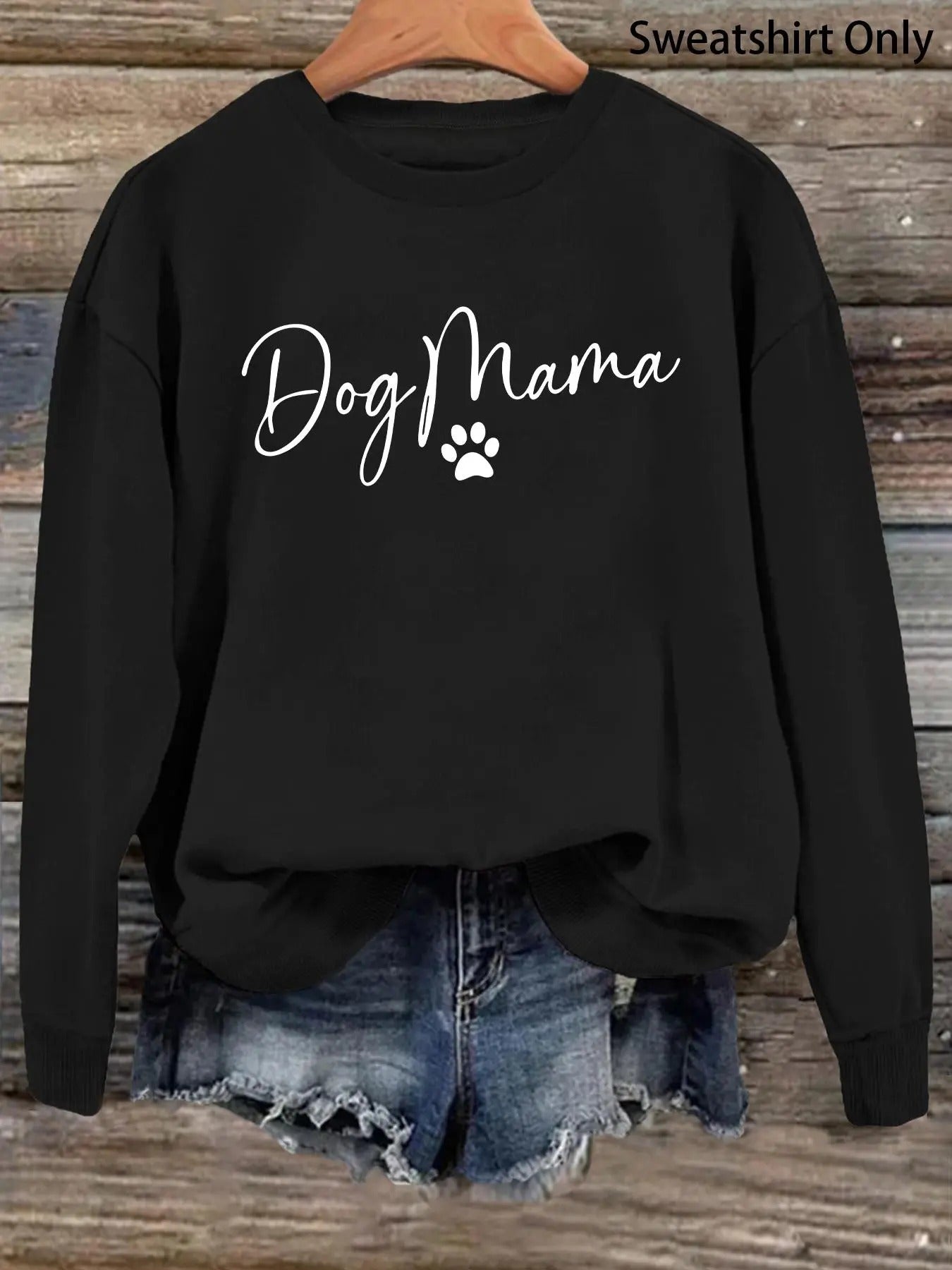 Women'WB shield Letter & Dog Paw Drop Shoulder Sweatshirt, Casual Long Sleeve Round Neck Pullover for Daily Wear, Ladies...
