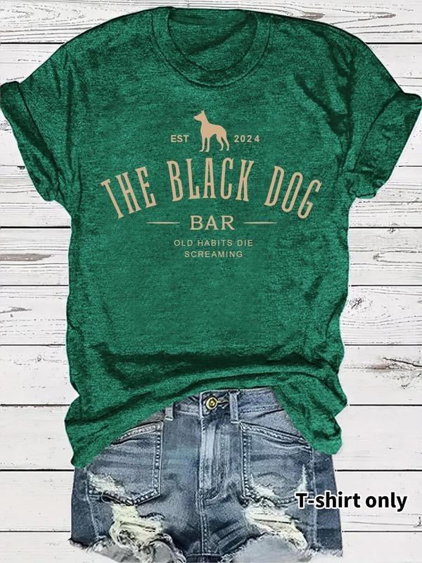 Women'WB shield Letter & Dog Print Round Neck Tee, Casual Short Sleeve Crew Neck T-shirt for Summer, Fashion Women'WB...