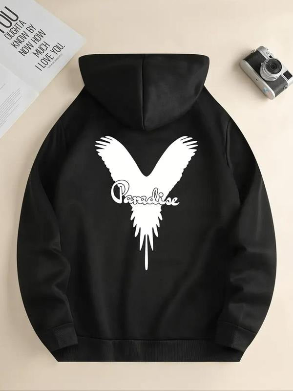 Women'WB shield Letter & Eagle Print Drop Shoulder Hoodie, Fashion Casual Drawstring Pocket Hooded Sweatshirt for Daily...