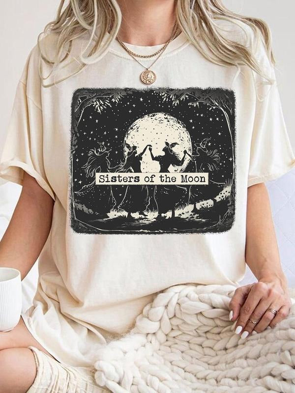Women'WB shield Letter & Figure Print Round Neck Tee, Casual Drop Shoulder Half Sleeve T-shirt for Summer, Fashion...