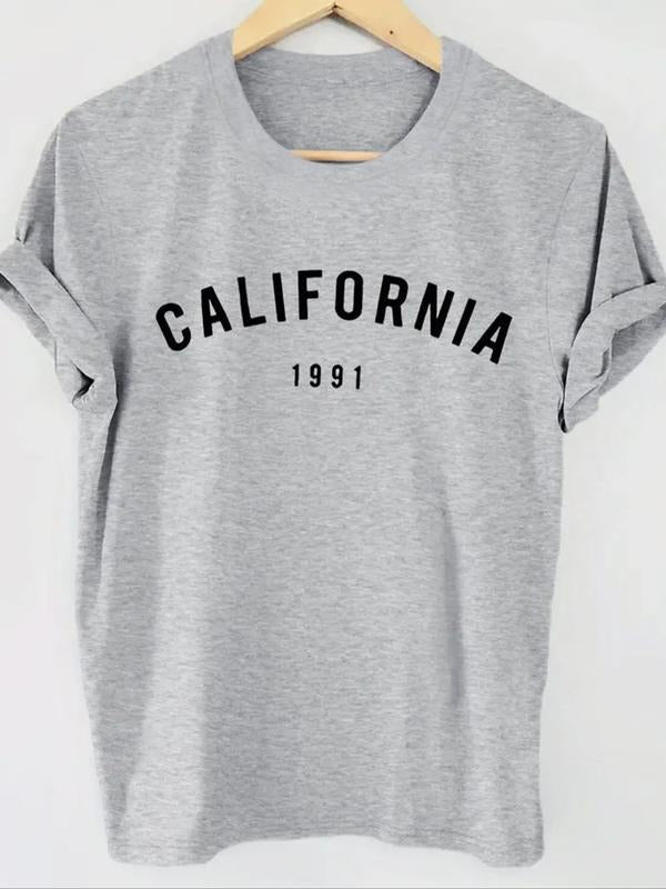 Women'WB shield Letter & Figure Print Round Neck Tee, Casual Short Sleeve Crew Neck T-shirt for Summer, Fashion Women'WB shield Top for Daily Wear