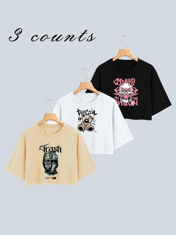 Women'WB shield Letter & Floral Print Round Neck Tee, Casual Short Sleeve Crew Neck T-shirt for Daily Wear, Ladies TNF...
