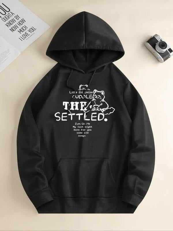 Women'WB shield Letter & Geometric Print Drawstring Hoodie, Casual Long Sleeve Hooded Sweatshirt for Fall & Winter,...