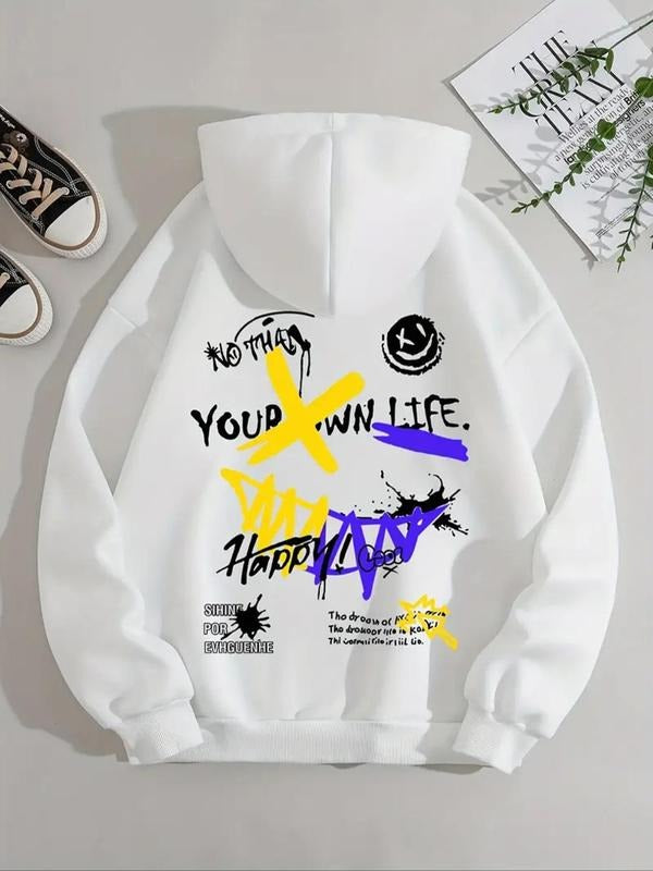 Women'WB shield Letter & Geometric Print Drawstring Hoodie, Fashion Casual Hooded Sweatshirt for Daily Holiday Outdoor...
