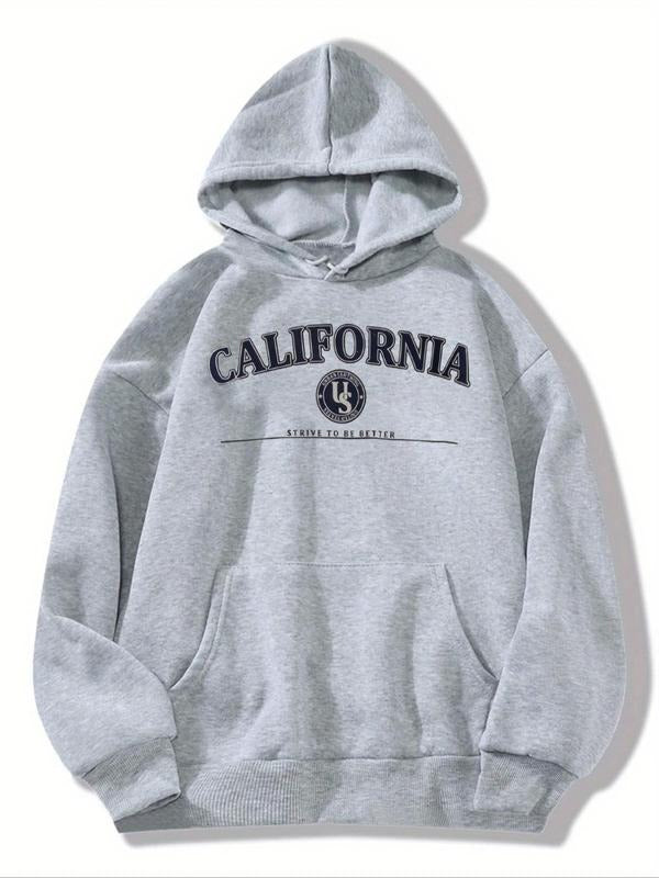 Women'WB shield Letter & Geometric Print Drop Shoulder Hoodie, Fashion Casual Drawstring Pocket Hooded Sweatshirt for...