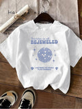 Women'WB shield Letter & Geometric Print Round Neck Tee, Casual Short Sleeve Crew Neck T-shirt for Summer, Fashion Women'WB shield Top for Daily Wear style 02