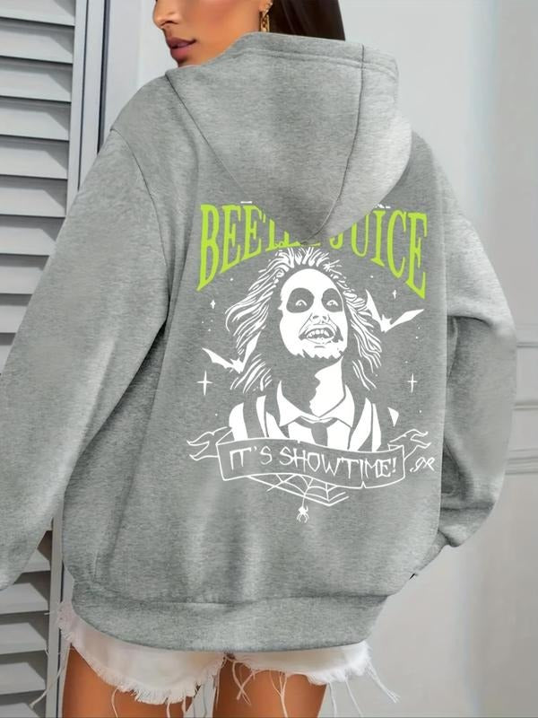 Women'WB shield Letter & Girl Print Drop Shoulder Hoodie, Fashion Casual Drawstring Pocket Hooded Sweatshirt for Daily...