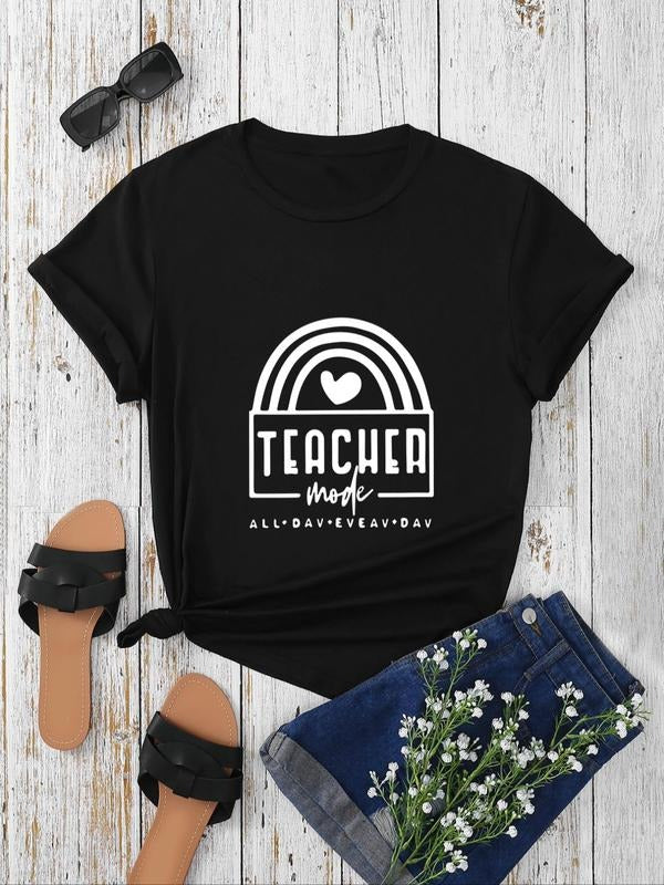 Women'WB shield Letter & Graphic Print Round Neck Tee, Fashion Casual Short Sleeve T-shirt for Daily Outdoor Wear, Ladies...