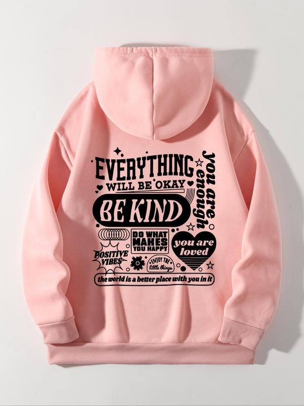 Women'WB shield Letter & Heart Print Drawstring Pocket Drop Shoulder Hoodie, Fashion Casual Hooded Long Sleeve Pullover...
