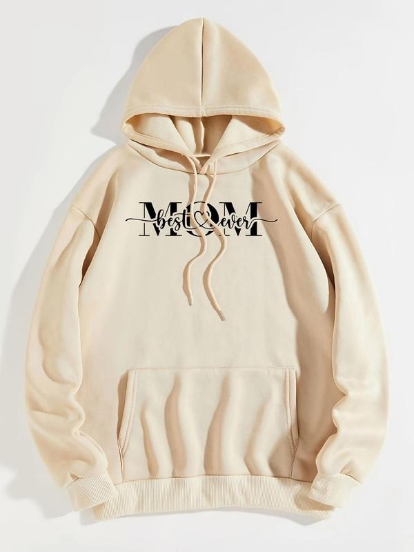 Women'WB shield Letter & Heart Print Drop Shoulder Hoodie, Fashion Casual Drawstring Pocket Hooded Sweatshirt for Daily...