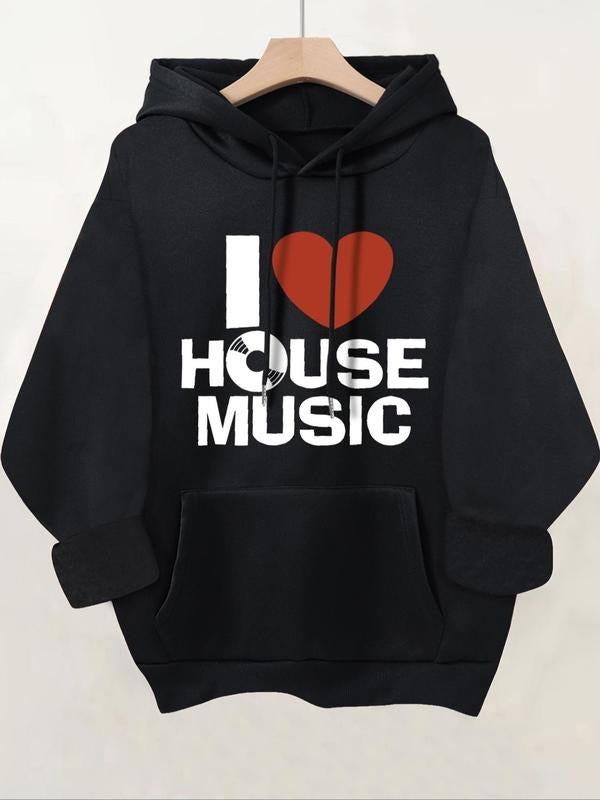 Women'WB shield Letter & Heart Print Drop Shoulder Hoodie, Fashion Casual Drawstring Pocket Hooded Sweatshirt for Daily...