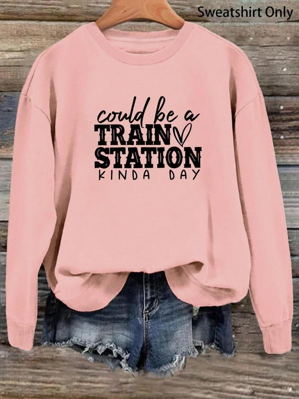 Women'WB shield Letter & Heart Print Drop Shoulder Sweatshirt, Casual Long Sleeve Round Neck Pullover for Daily Wear,...