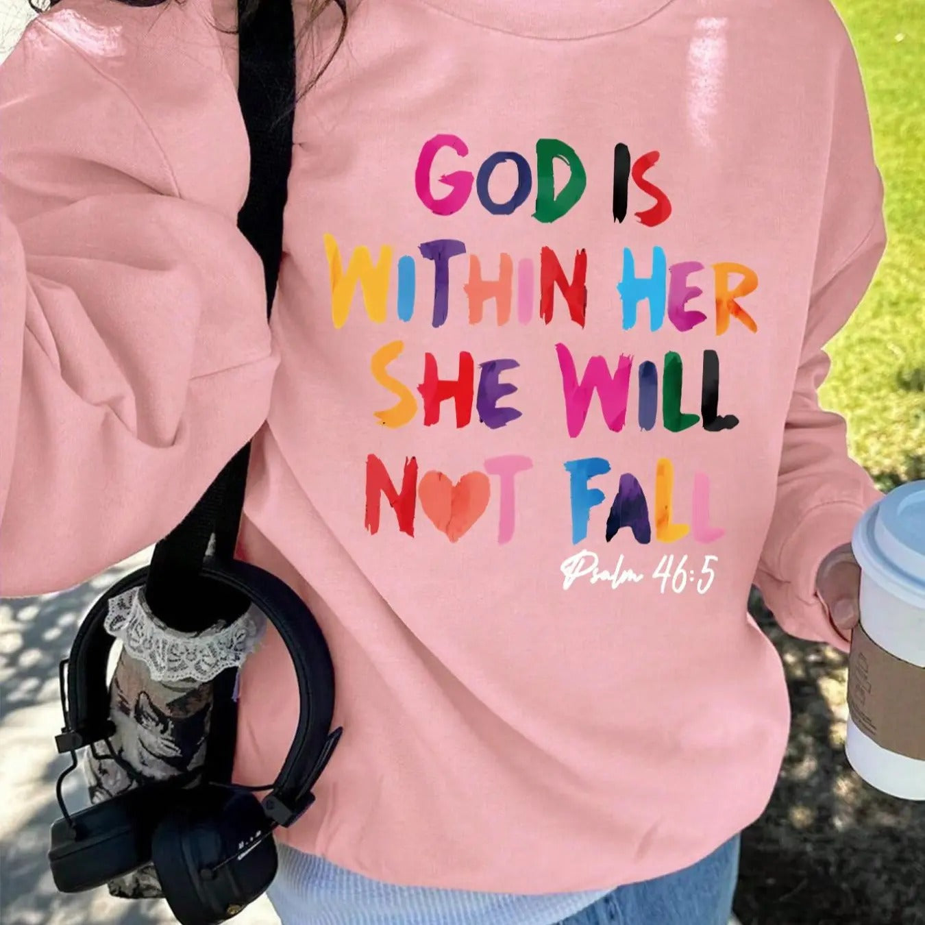 Women'WB shield Letter & Heart Print Drop Shoulder TNF Lined Sweatshirt, Casual Long Sleeve Round Neck Pullover for Fall...