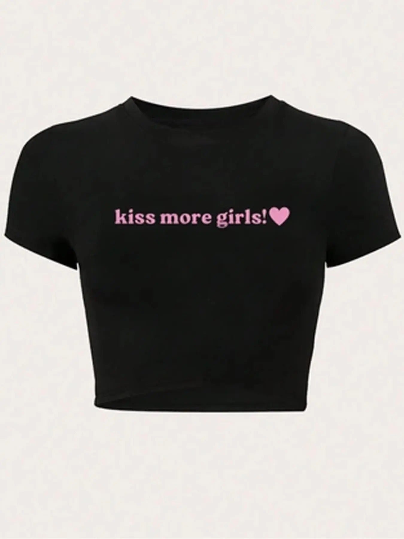 Women'WB shield Letter & Heart Print Round Neck Crop Tee, Y2K Trendy Casual Short Sleeve T-shirt for Daily Wear, Ladies Summer Outfit