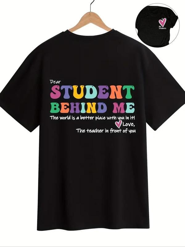 Women'WB shield Letter & Heart Print Round Neck Tee, Fashion Casual Crew Neck Short Sleeve T-shirt for Daily Holiday Vacation Outdoor Wear, Ladies TNF for Summer