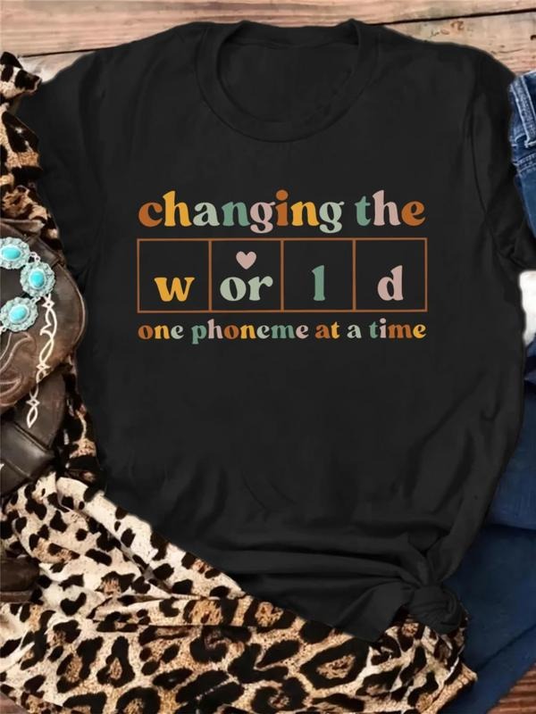 Women'WB shield Letter & Heart Print Round Neck Tee, Vintage Trendy Casual Short Sleeve T-shirt for Daily Wear, Ladies...