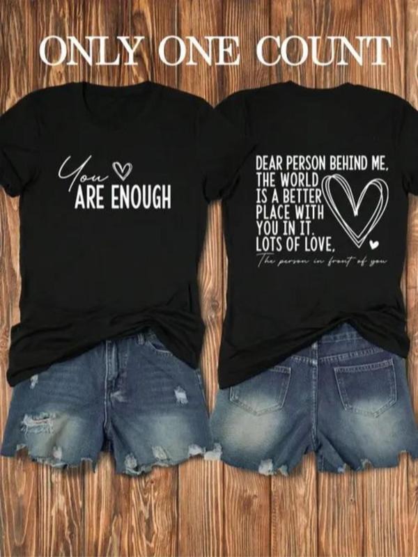 Women'WB shield Letter & Heart Print Round Neck Tee, Vintage Trendy Casual Short Sleeve T-shirt for Daily Wear, Ladies...