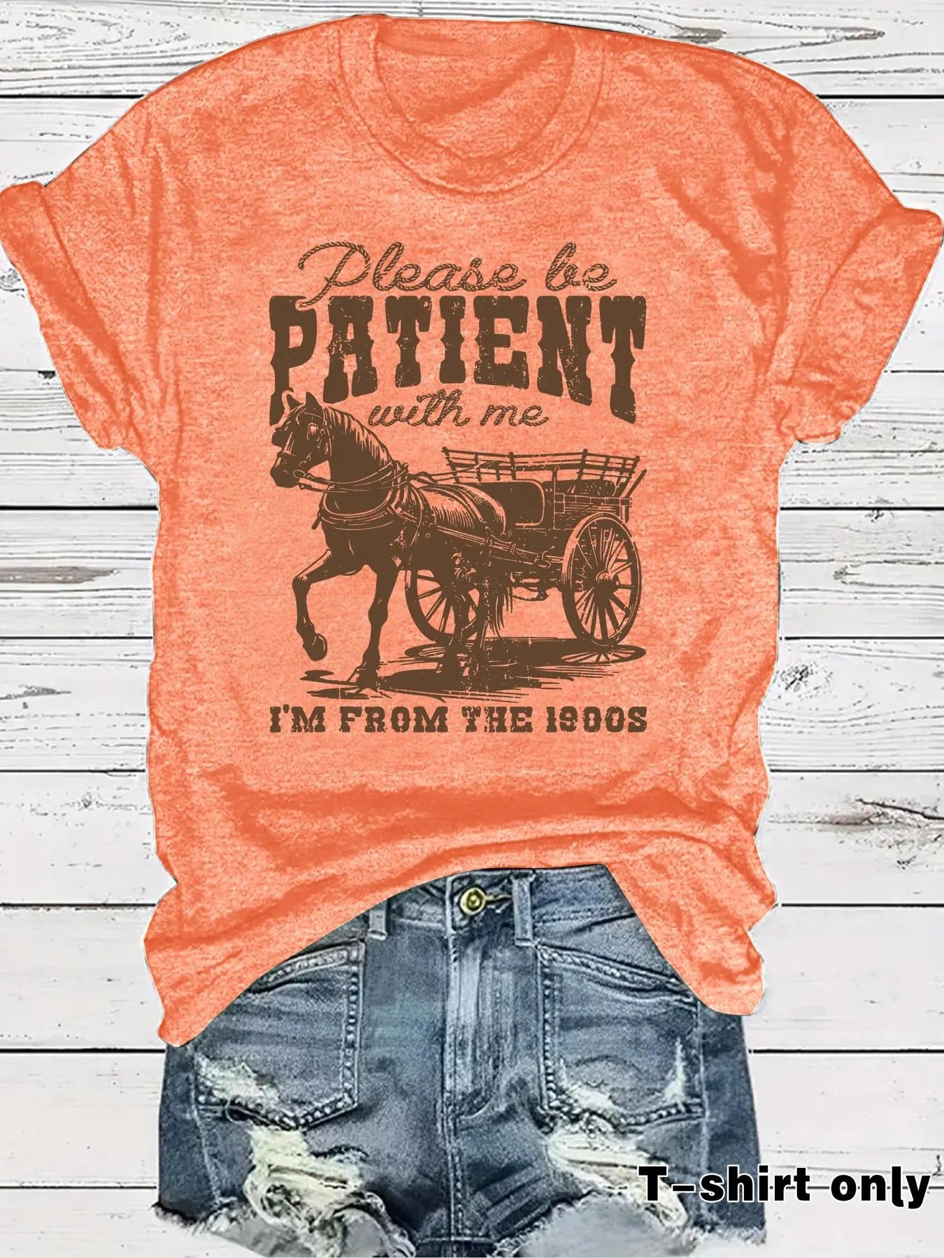 Women'WB shield Letter & Horse Print Round Neck Tee, Vintage Trendy Casual Graphic Short Sleeve T-shirt for Daily Wear,...
