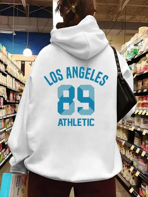 Women'WB shield Letter & Number Print Drawstring Hoodie, Casual Long Sleeve Hooded Sweatshirt for Daily Wear, Ladies TNF...