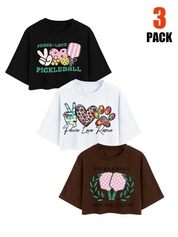 Women'WB shield Letter & Paw Print Round Neck Tee, Casual Short Sleeve T-shirt for Summer, Ladies TNF for Daily Wear, Top...