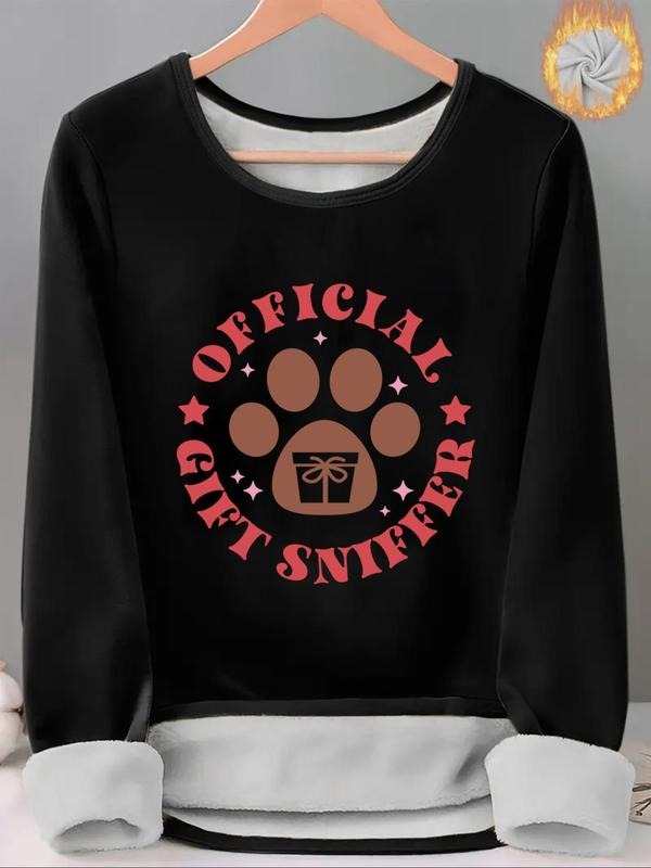 Women'WB shield Letter & Paw Print TNF Lined Tee, Casual Long Sleeve Round Neck T-shirt for Fall & Winter, Ladies TNF for...