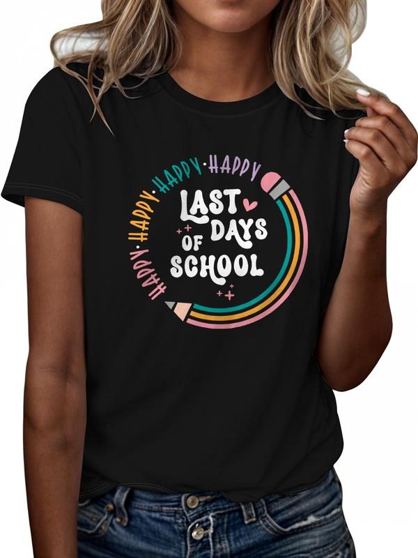 Women'WB shield Letter & Pencil Print Round Neck Tee, Fashion Short Sleeve T-Shirt, Ladies TNF for Spiky hair fighters...