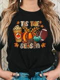 Women'WB shield Letter & Pumpkin Print Round Neck Tee, Casual Short Sleeve Crew Neck T-Shirt for Summer, Fashion Women'WB shield Top for Daily Wear style 02