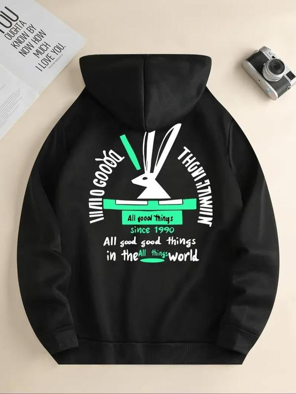 Women'WB shield Letter & Rabbit Print Hoodie, Fashion Casual Hooded Sweatshirt for Daily Holiday Outdoor Wear, Women...