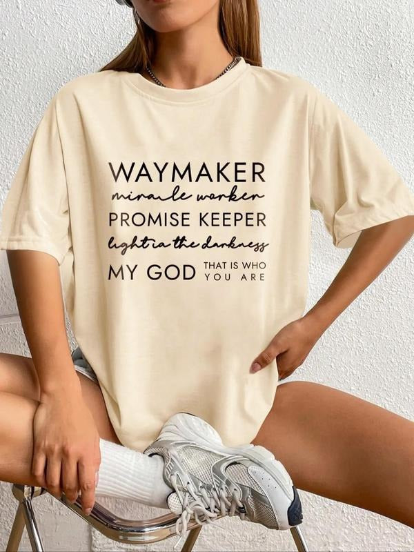 Women'WB shield Letter & Slogan Print Round Neck Graphic Tee, Vintage Trendy Casual Drop Shoulder Half Sleeve T-shirt For...