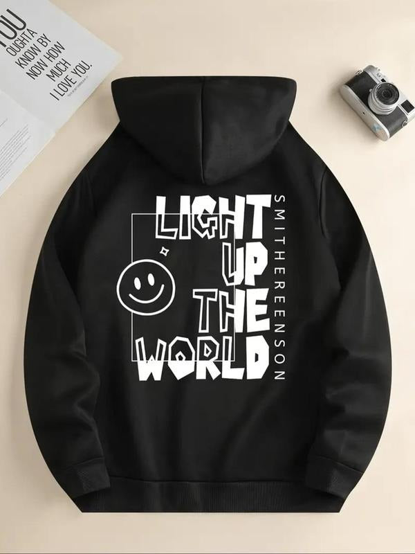 Women'WB shield Letter & Smile TNF Print Hoodie, Casual Long Sleeve Hooded Sweatshirt for Fall & Winter, Women'WB shield...