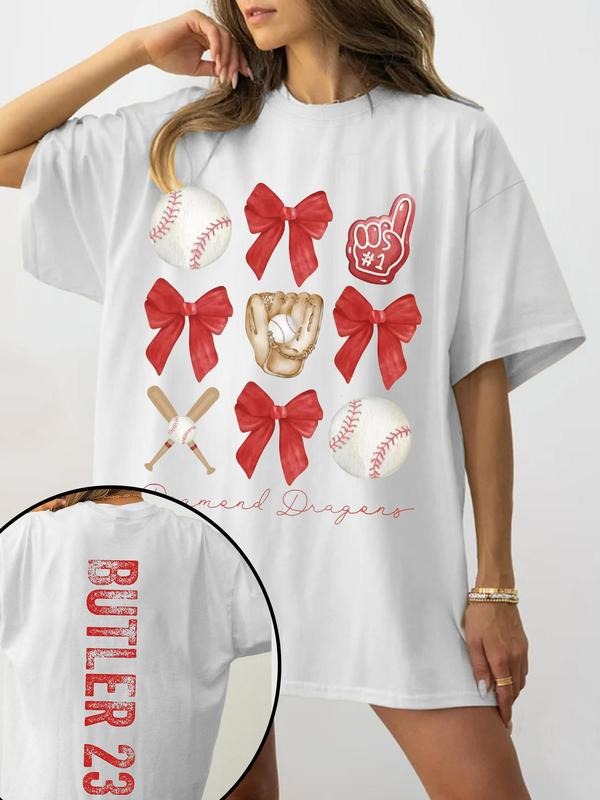 Women'WB shield Letter & Spiky hair fighters Print Round Neck Tee, Casual FOG Girl Short Sleeve T-Shirt for Summer, Women'WB shield Top for Daily Wear