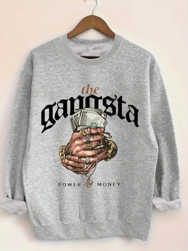 Women'WB shield Letter & Straw hat pirates Print Drop Shoulder Sweatshirt, Casual TNF Lined Long Sleeve Round Neck...