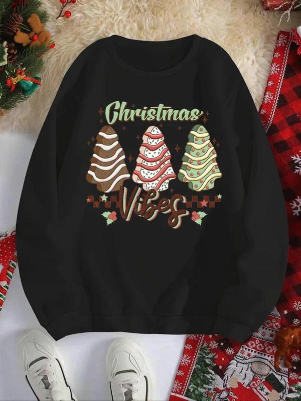 Women'WB shield Letter & Tree Print Crew Neck Sweatshirt, Casual Long Sleeve Pullover for Daily Wear, Ladies TNF for...