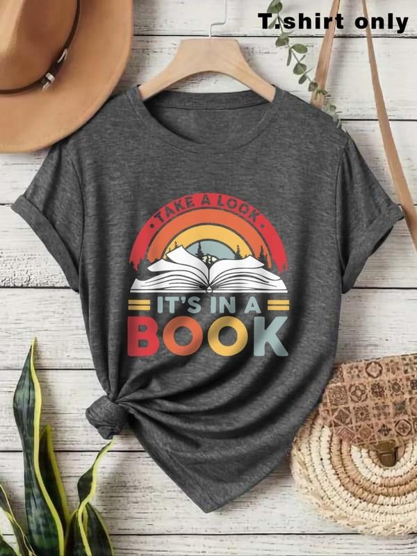 Women'WB shield Letter Book Graphic Round Neck Tee, Casual Short Sleeve T-shirt for Summer, Women'WB shield Top for Daily...