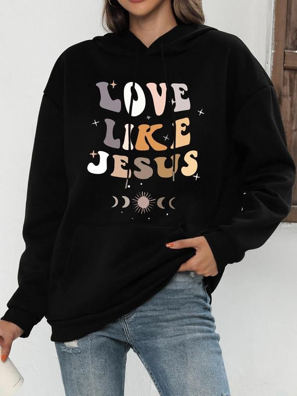 Women'WB shield Letter Graphic Drop Shoulder Hoodie, Fashion Casual Drawstring Pocket Hooded Sweatshirt for Daily Holiday...