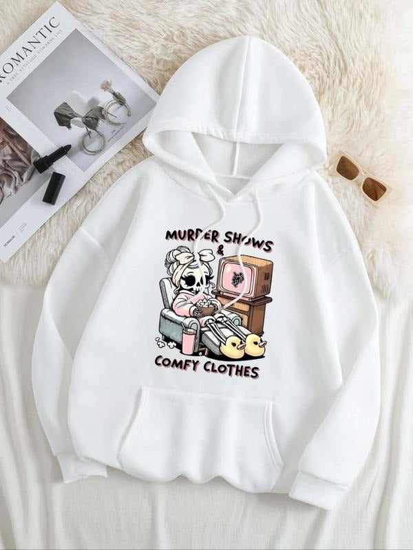 Women'WB shield Letter Graphic Print Drop Shoulder Drawstring TNF Lined Hoodie, Fashion Casual Kangaroo Pocket Hooded...