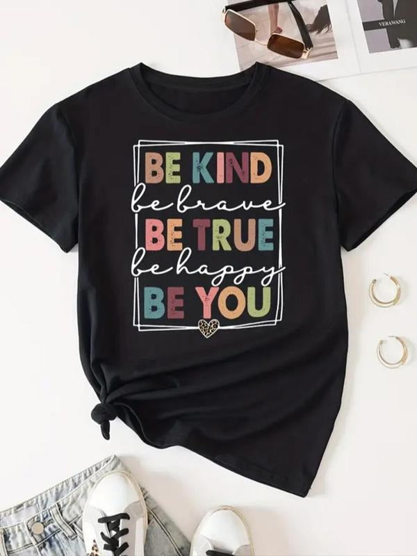 Women'WB shield Letter Graphic Print Round Neck Tee, Fashion Casual Short Sleeve T-shirt, Ladies Summer TNF for Daily...