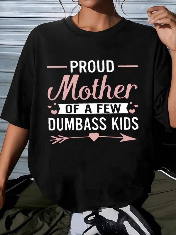 Women'WB shield Letter Graphic Round Neck Drop Shoulder Tee, Fashion Casual Crew Neck T-Shirt for Daily Holiday Vacation Outdoor Wear, Women Tops for Summer