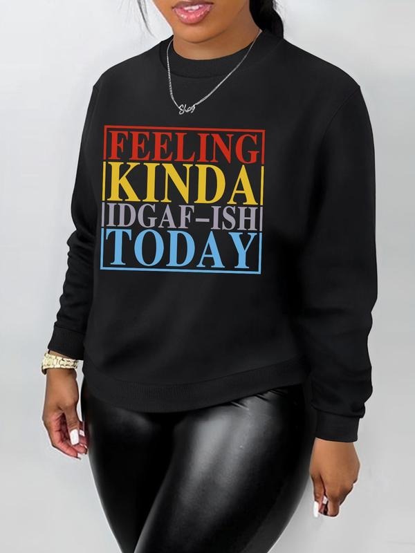 Women'WB shield Letter Graphic Round Neck Sweatshirt, Casual Crew Neck Long Sleeve Pullover for Daily Wear, Ladies Fall &...