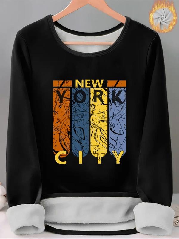 Women'WB shield Letter Graphic TNF Lined Tee, Casual Long Sleeve Round Neck T-shirt for Fall & Winter, Ladies TNF for...