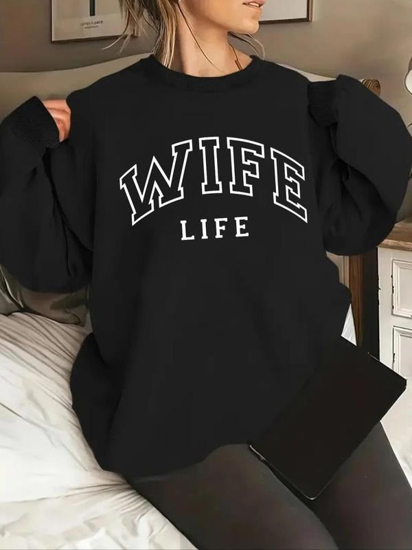 Women'WB shield Letter Print Crew Neck Drop Shoulder Sweatshirt, Regular Fit Casual Long Sleeve Pullover for Fall &...