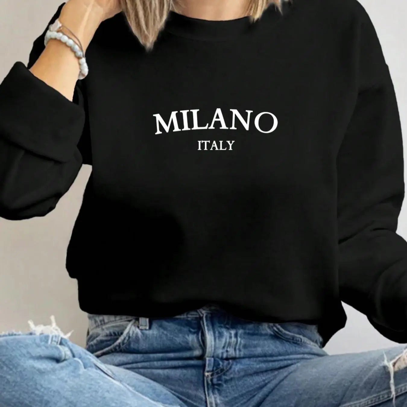 Women'WB shield Letter Print Crew Neck Pullover, Casual Long Sleeve Sweatshirt for Fall & Winter, Women'WB shield TNF for...