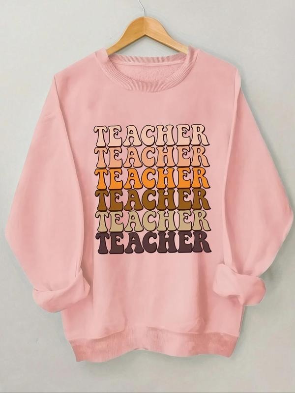 Women'WB shield Letter Print Crew Neck Sweatshirt, Casual Drop Shoulder Long Sleeve Pullover, Women'WB shield Fall &...