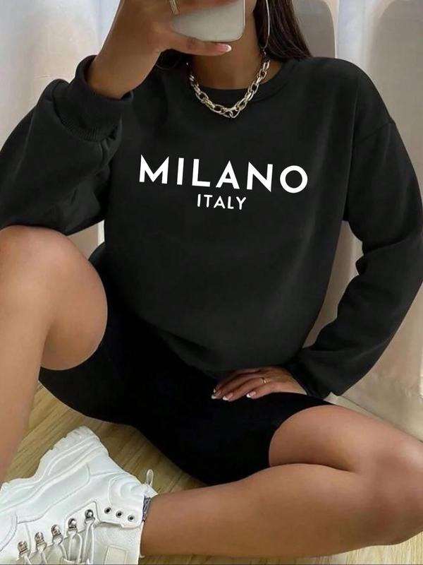 Women'WB shield Letter Print Crew Neck Sweatshirt, Casual Drop Shoulder Long Sleeve Pullover, Women'WB shield Fall &...