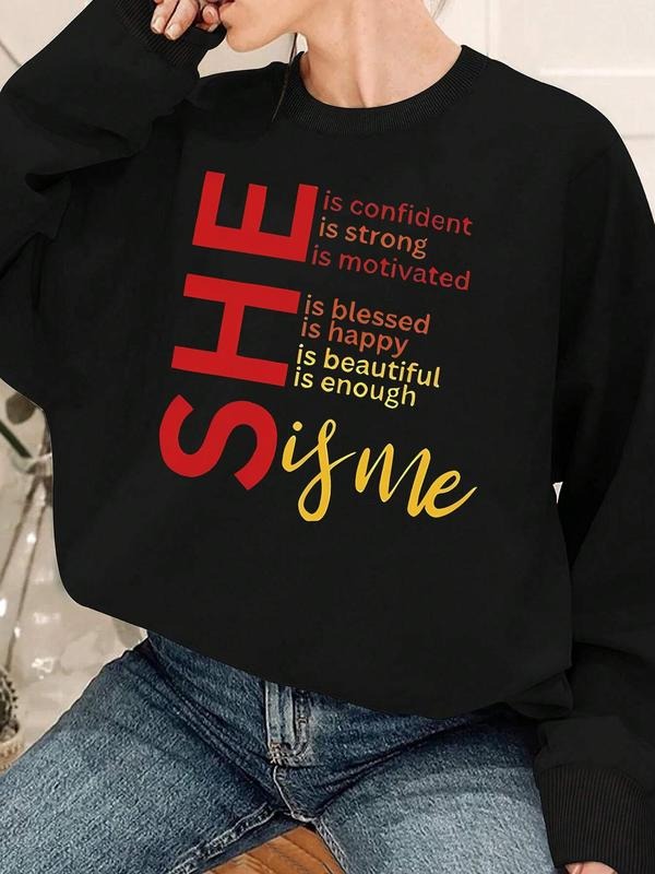 Women'WB shield Letter Print Crew Neck Sweatshirt, Casual Drop Shoulder Long Sleeve Pullover, Women'WB shield Fall &...