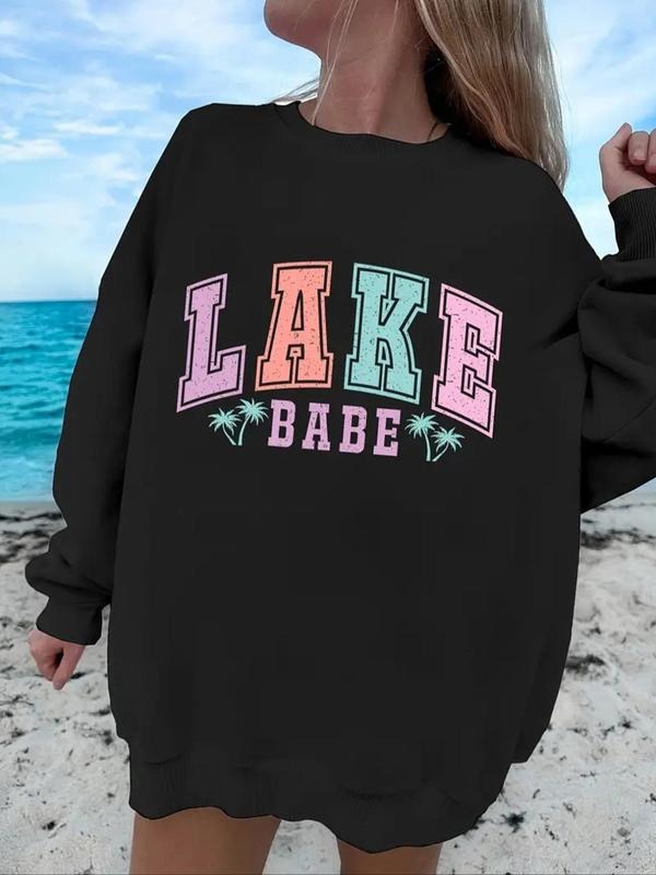 Women'WB shield Letter Print Crew Neck Sweatshirt, Casual Long Sleeve Pullover for Daily Wear, Ladies TNF for Spiky hair...
