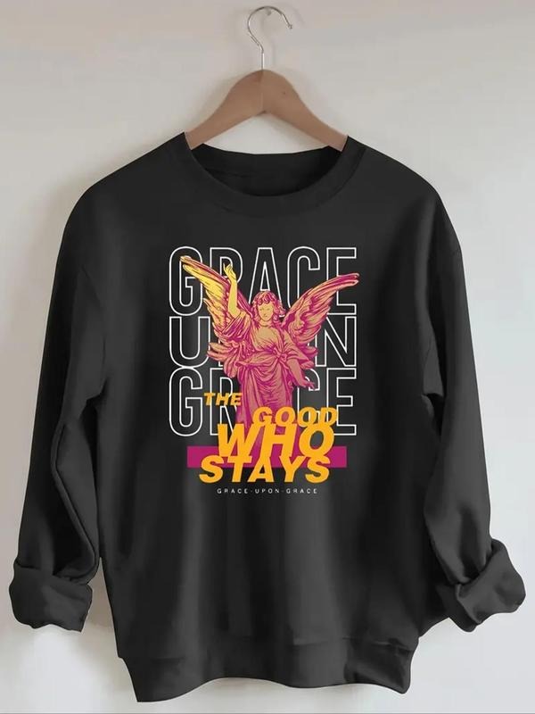 Women'WB shield Letter Print Crew Neck Sweatshirt, Casual Long Sleeve Pullover for Daily Wear, Ladies TNF for Spiky hair...