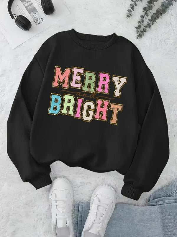 Women'WB shield Letter Print Crew Neck Sweatshirt, Casual Long Sleeve Pullover for Fall & Winter, Women'WB shield TNF for...