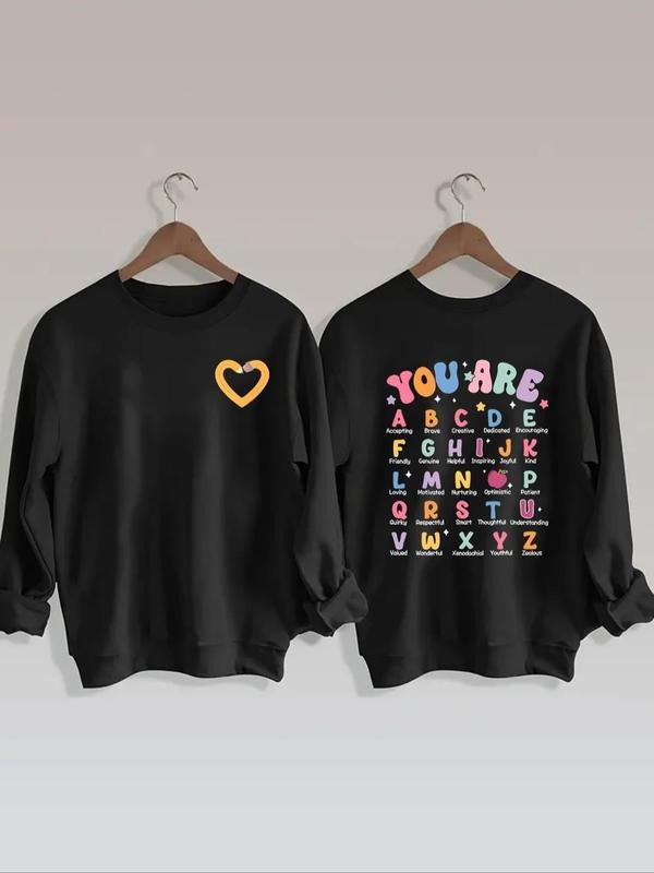 Women'WB shield Letter Print Crew Neck Sweatshirt, Casual Long Sleeve Pullover for Fall & Winter, Women'WB shield TNF for...